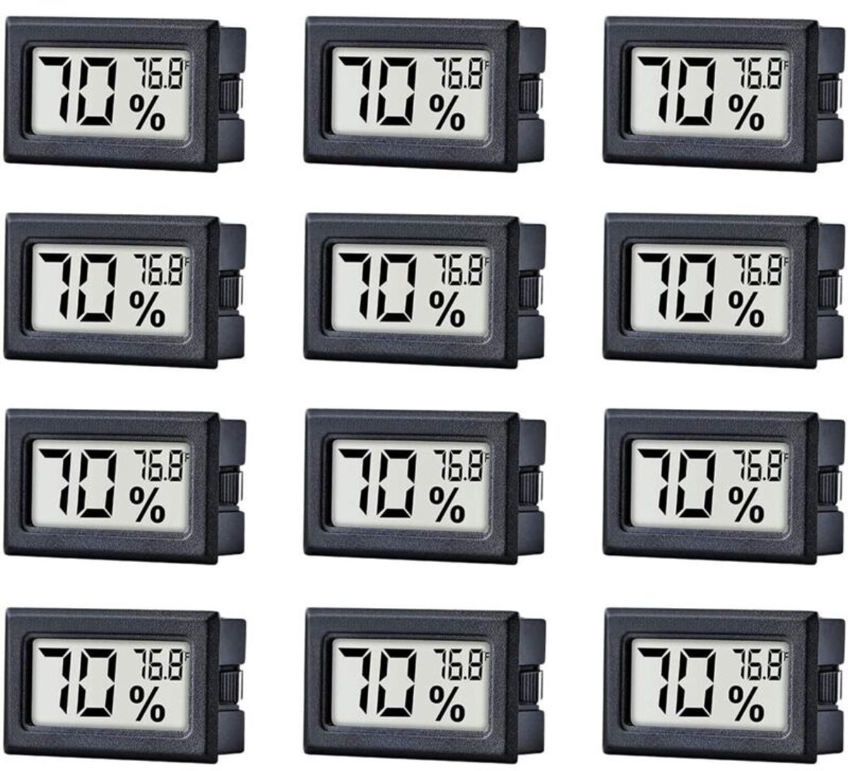 12 mini LCD-thermometers en hygrometers