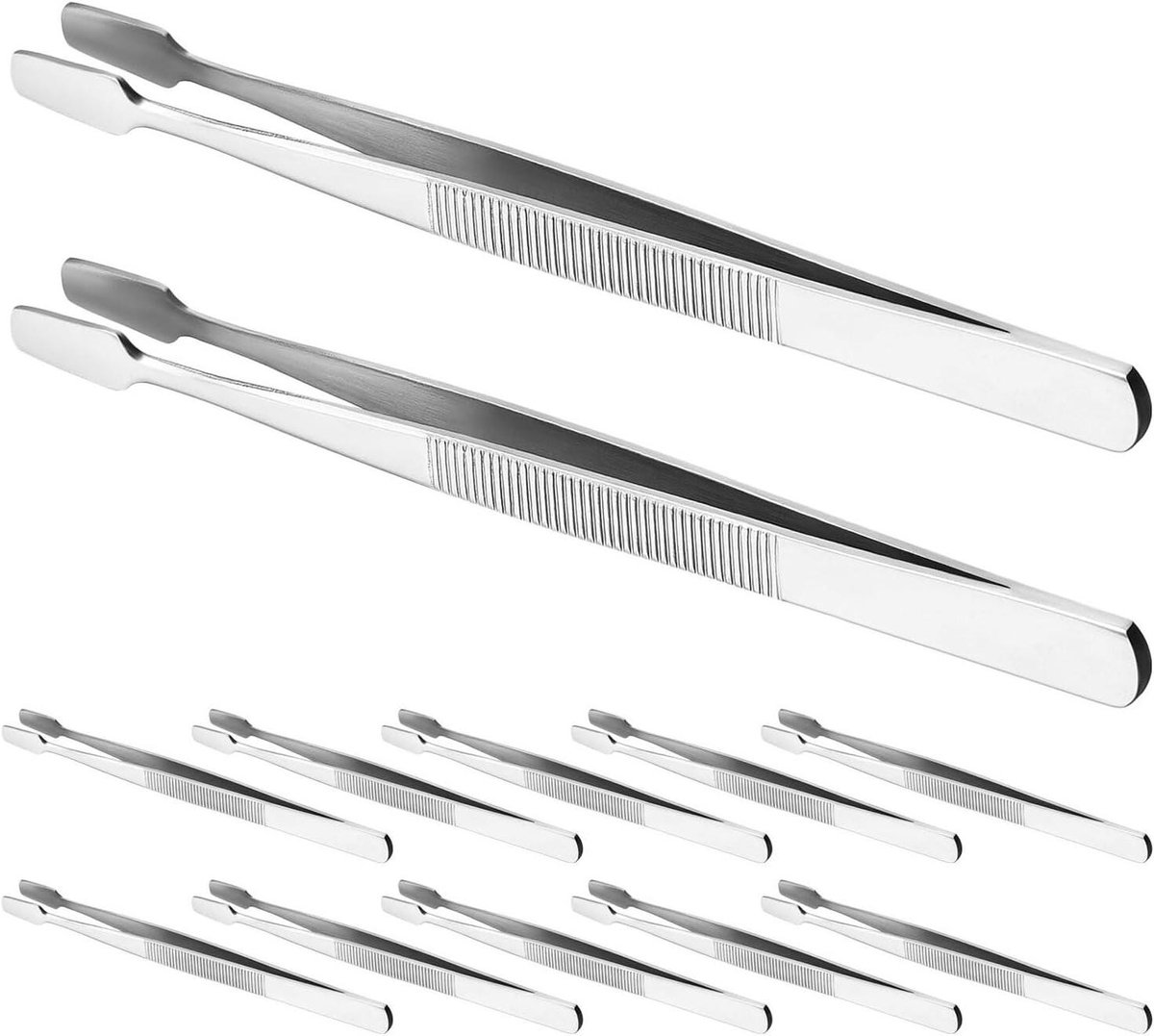 Precisie Pincetten - Roestvrij Staal - Kleine Objecten Hanteren - Antislip Grip - 12 Stuks - Zilver