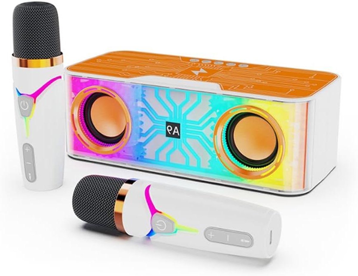 Karaoke set - Draagbare speaker - Feestelijke avonden - Transparant mecha design - 22 x 14 x 10 cm - Oranje