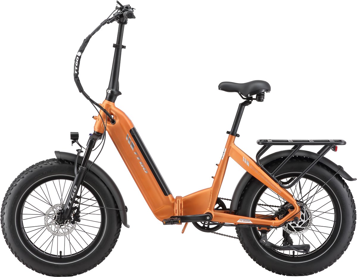 TTGO F6 Boost Elektrische Fiets – 250W Motor - 48V18Ah Lithium Accu – Actieradius tot 140 km – Hydraulische Schijfremmen – 20×4.0 inch Fatbike Banden - Shimano 7 Versnellingen - Vouwfiets - Oranje thumbnail 2