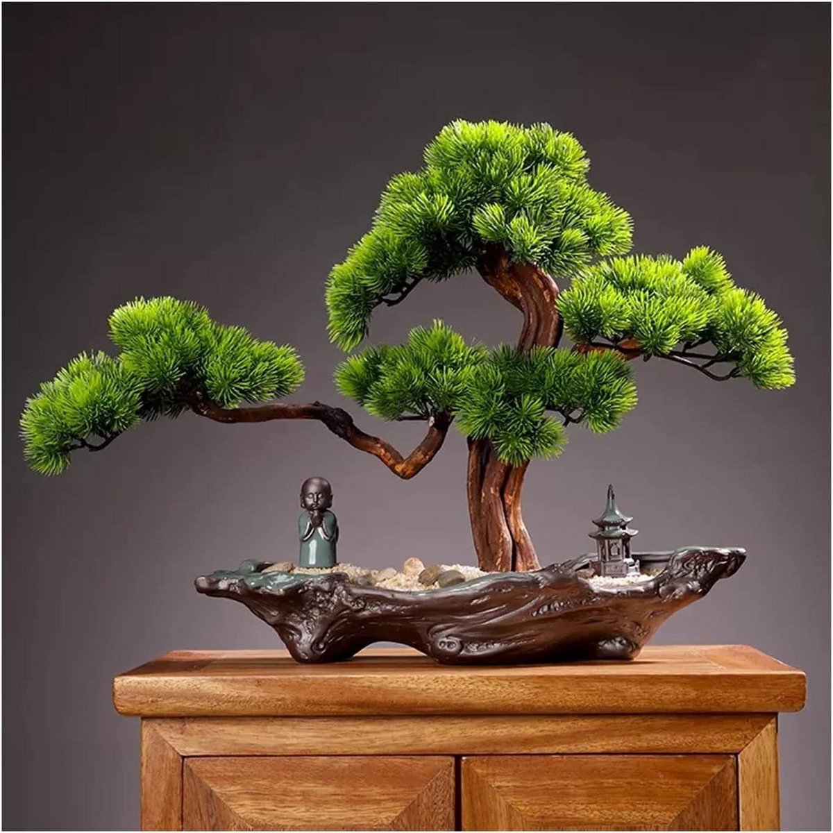Kunstmatige Bonsai Boom - Nep Plant - Binnen Decoratie - Unieke Vorm - 60x30x42 cm - Groen