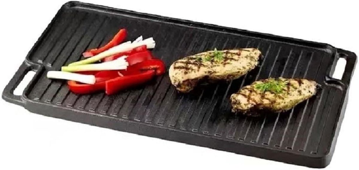 Omkeerbare Grillplaat - Gietijzeren Kookplaat - Buiten Koken - Dubbelzijdig Ontwerp - 45x25 cm - Zwart