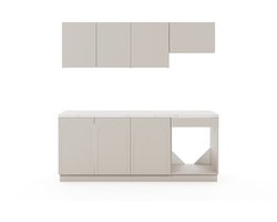 Vente-unique Complete keuken - Met werkblad 200 cm - Beige en wit marmereffect - NALYRA