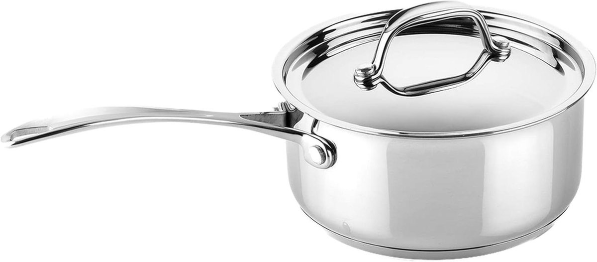 Kookpan Met Deksel Steelpan Casserole Koken en Serveren Drielaagse Technologie 16.5 cm Diameter Zilverkleurig