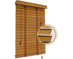 Houten Jaloezieën - Lichtfilterende Raambekleding - Zonwering en Privacy - Natuurlijk Lindenhout - 70x130cm - Zwart