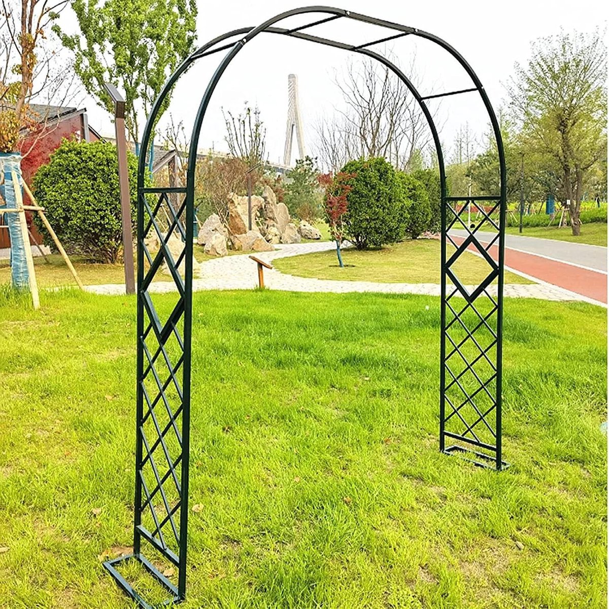 Tuinboog Gegalvaniseerd Staal - Rozenboog Klimplanten - Decoratieve Entree - Weerbestendig Oppervlak - 180x230cm - Groen