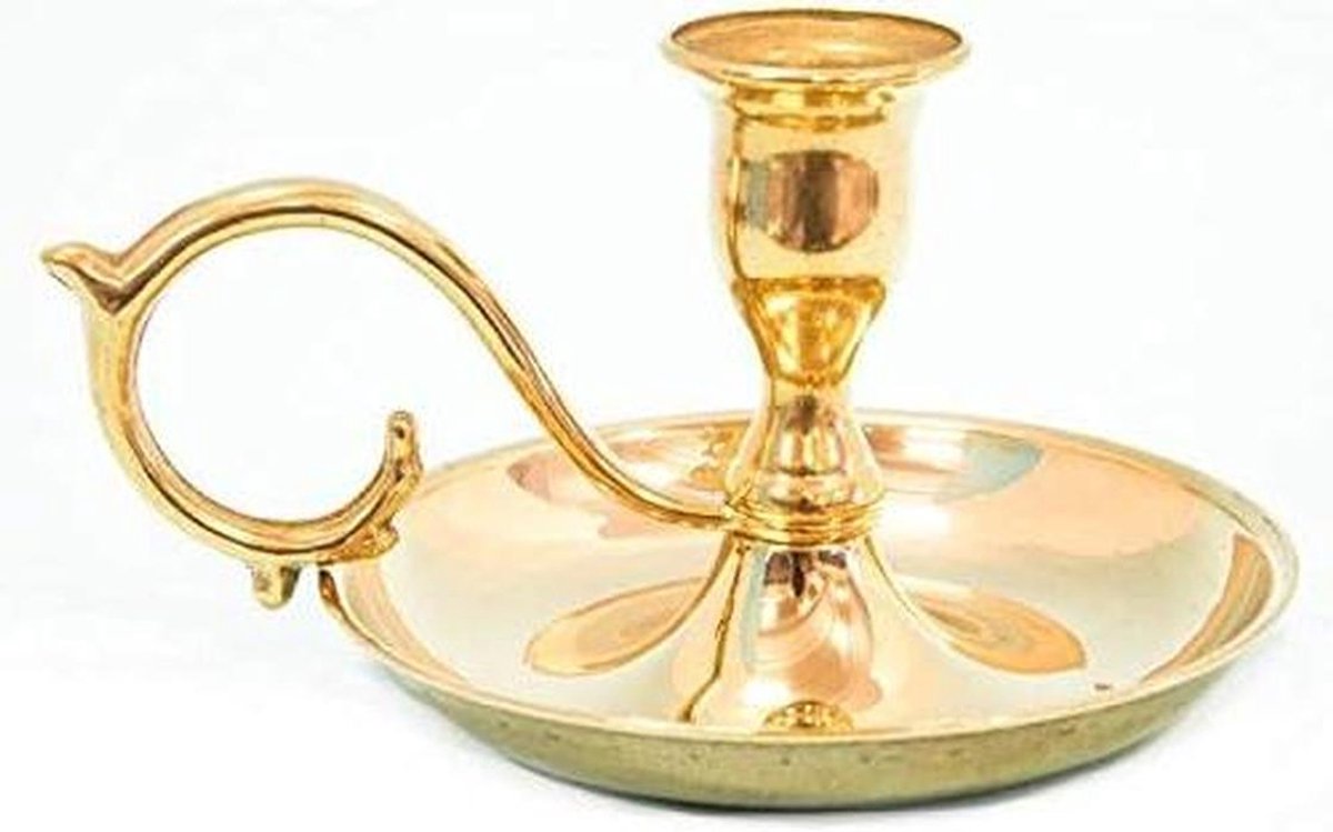 Messing Kandelaar - Kaarshouder Tafel - Sfeervol Diner - Gepolijst Metaal - 9 cm Hoog - Goud