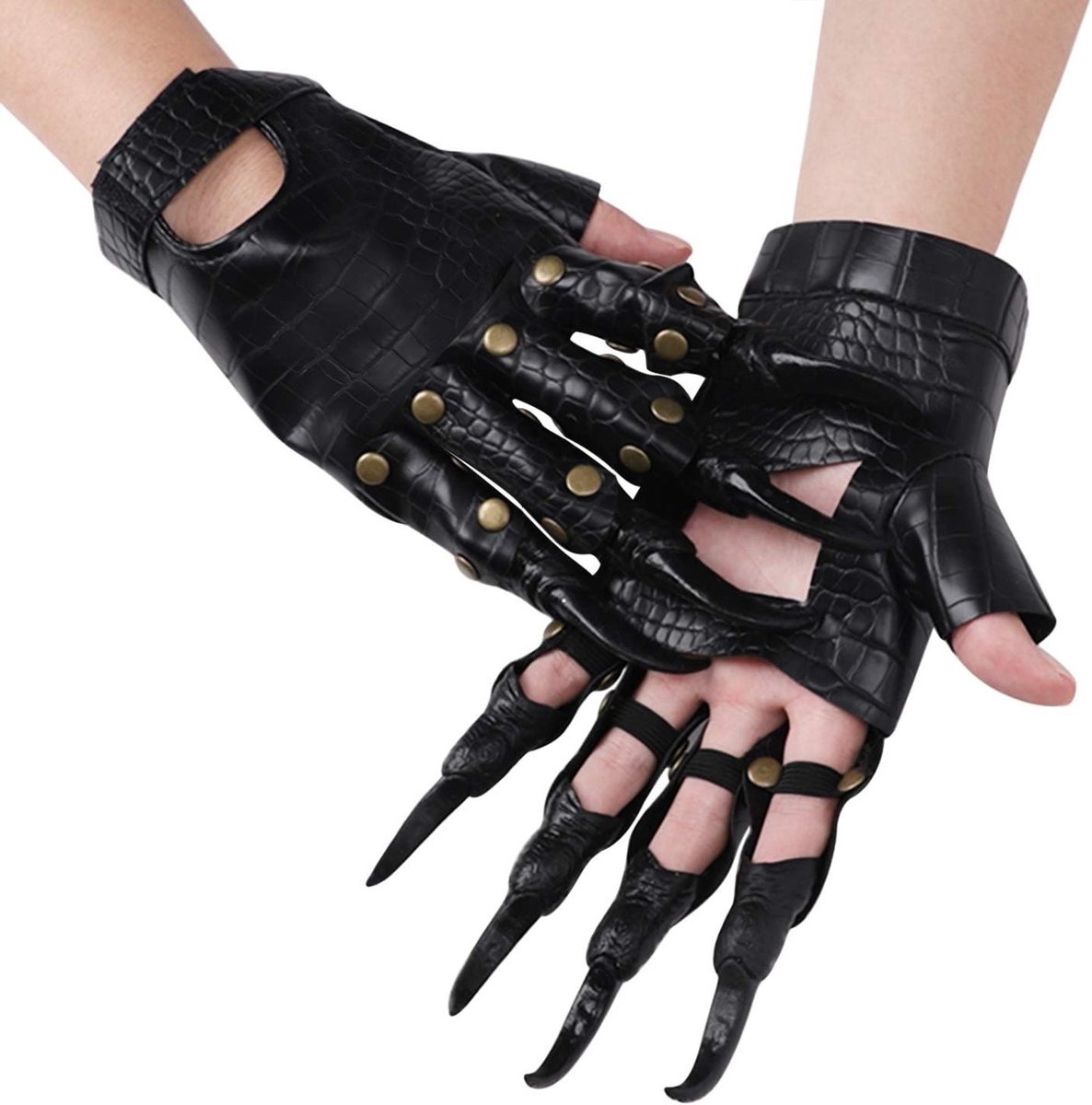 Lederen Halloween Draak Klauw Handschoenen voor Cosplay en Feestkostuums - Zwarte Horror Accessoires in Één Maat