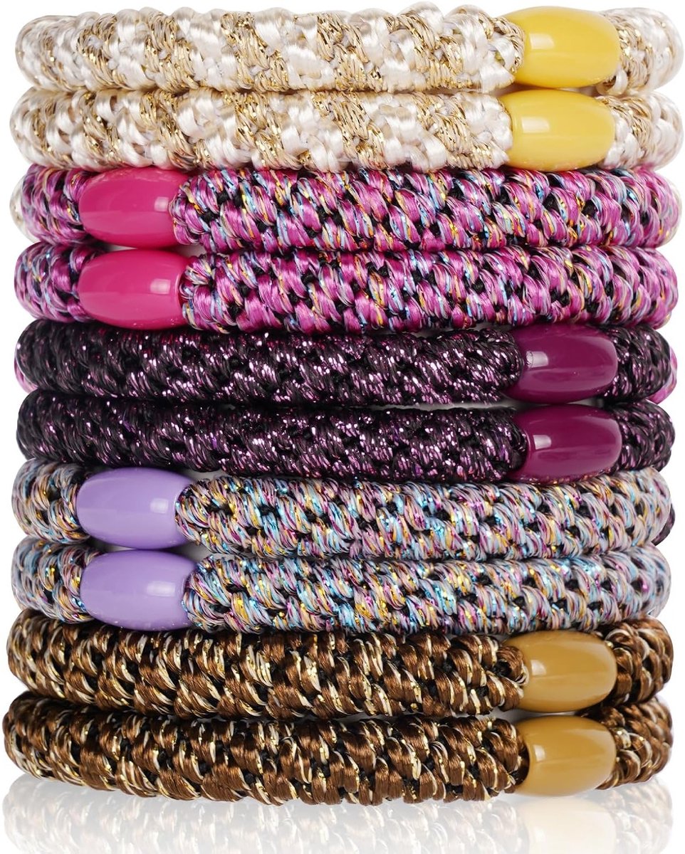 10 Stuks Boho Elastische Haarbanden zonder Schade in Aardetinten met Kralen voor Vrouwen en Meisjes, Perfect voor Sport en Dagelijks Gebruik