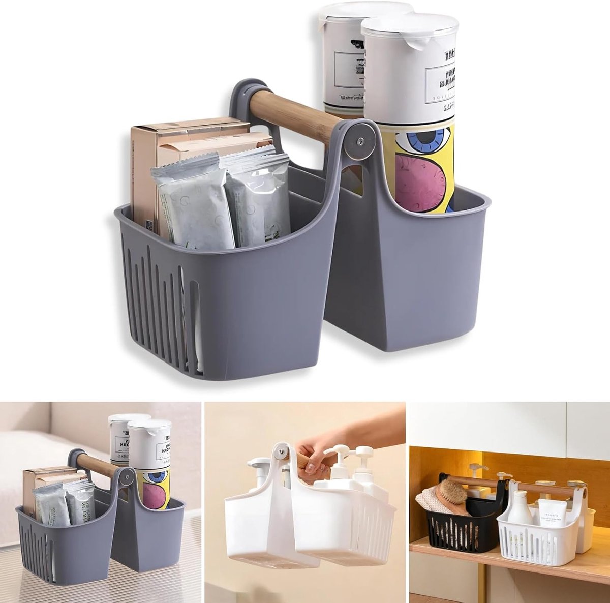 Draagbare Organiser met Bamboe Handvat voor Toiletartikelen, Make-up en Sieraden - Ideaal voor Badkamer, Studentenhuis en Kasten - Duurzaam en Praktisch