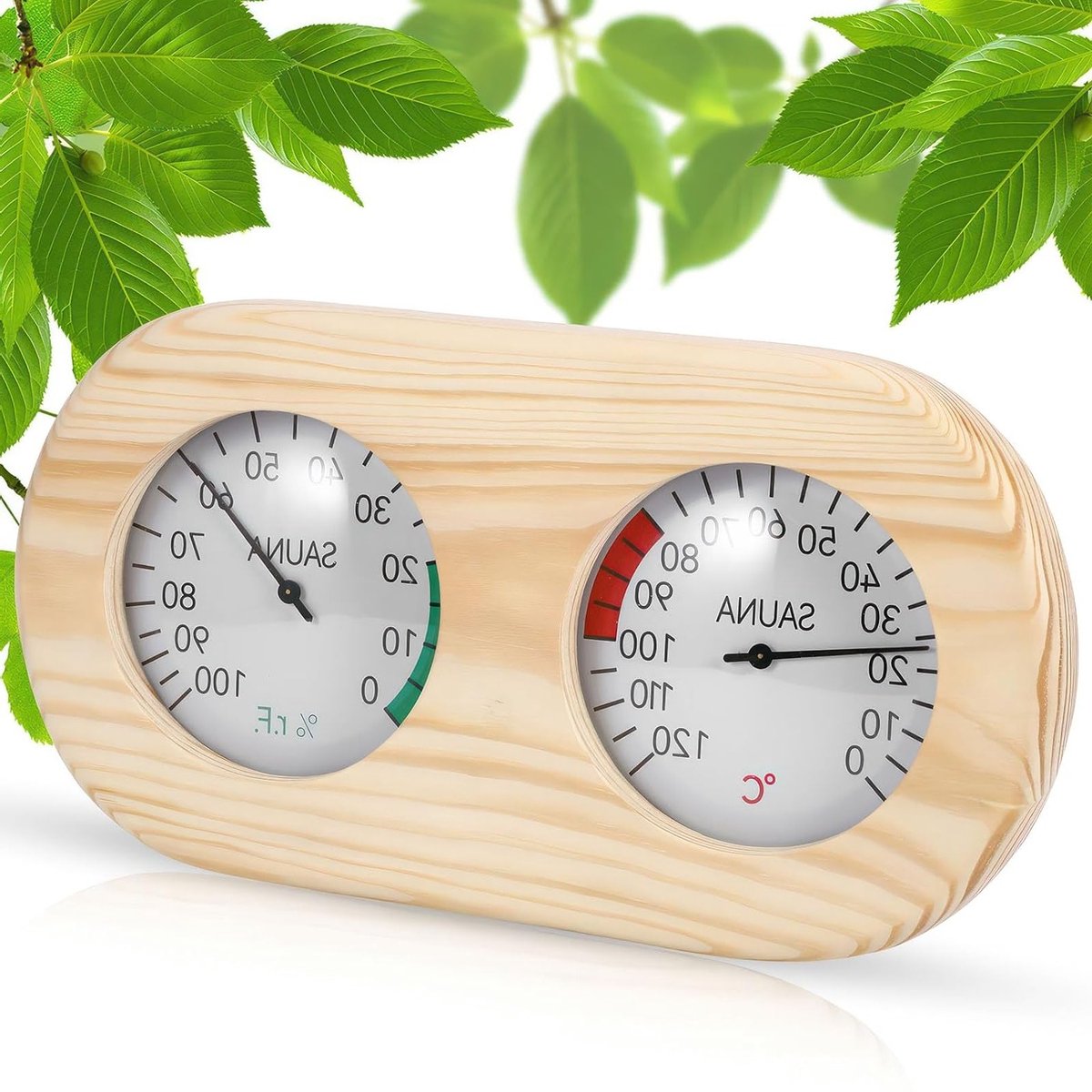 2-in-1 Sauna Thermometer en Hygrometer van Hout voor Nauwkeurige Temperatuur- en Vochtmeting in Sauna, Stoomcabine en Werkplaats