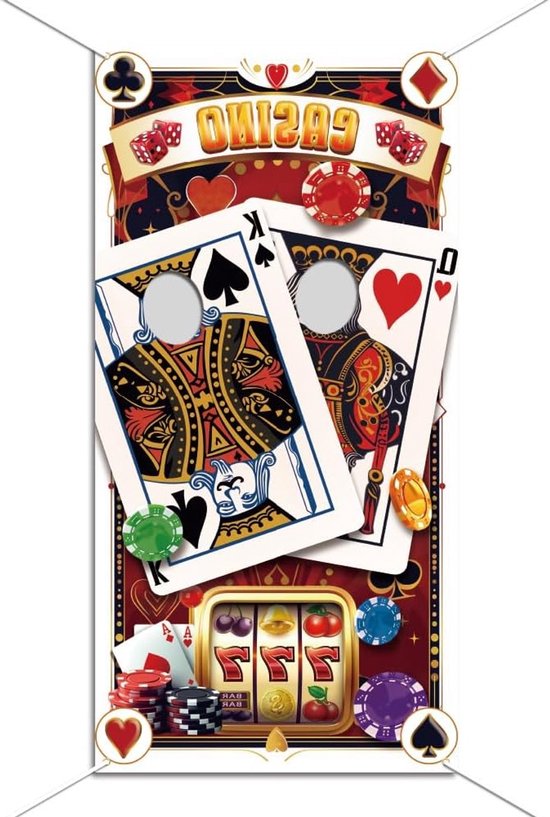 Thijox - Casino Thema Party Foto Deur Banner Achtergrond Prop 188x90 cm - Kleurrijke Poker Fotorekwisieten voor Game Night en Verjaardagsfeest