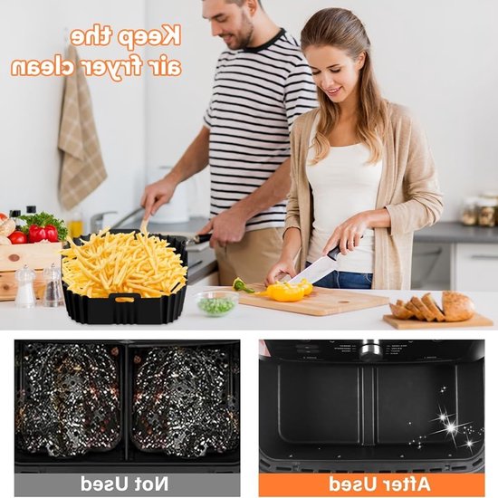 Set van 2 Herbruikbare Siliconen Air Fryer Liners, Ideaal voor Frituren, Bakken en Koken in de Airfryer — afbeelding 3