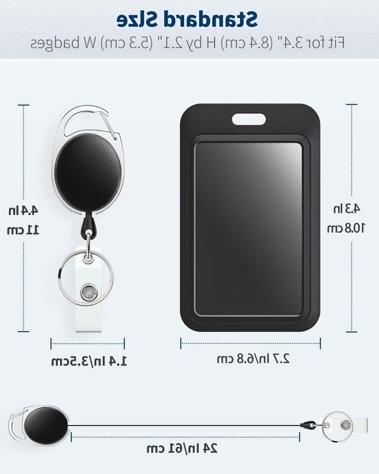 Set van 2 Zwarte Verticale Badgehouders met Retractable Reel voor ID, School en Kantoorgebruik — afbeelding 5