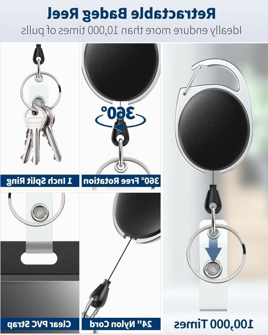 Set van 2 Zwarte Verticale Badgehouders met Retractable Reel voor ID, School en Kantoorgebruik — afbeelding 3