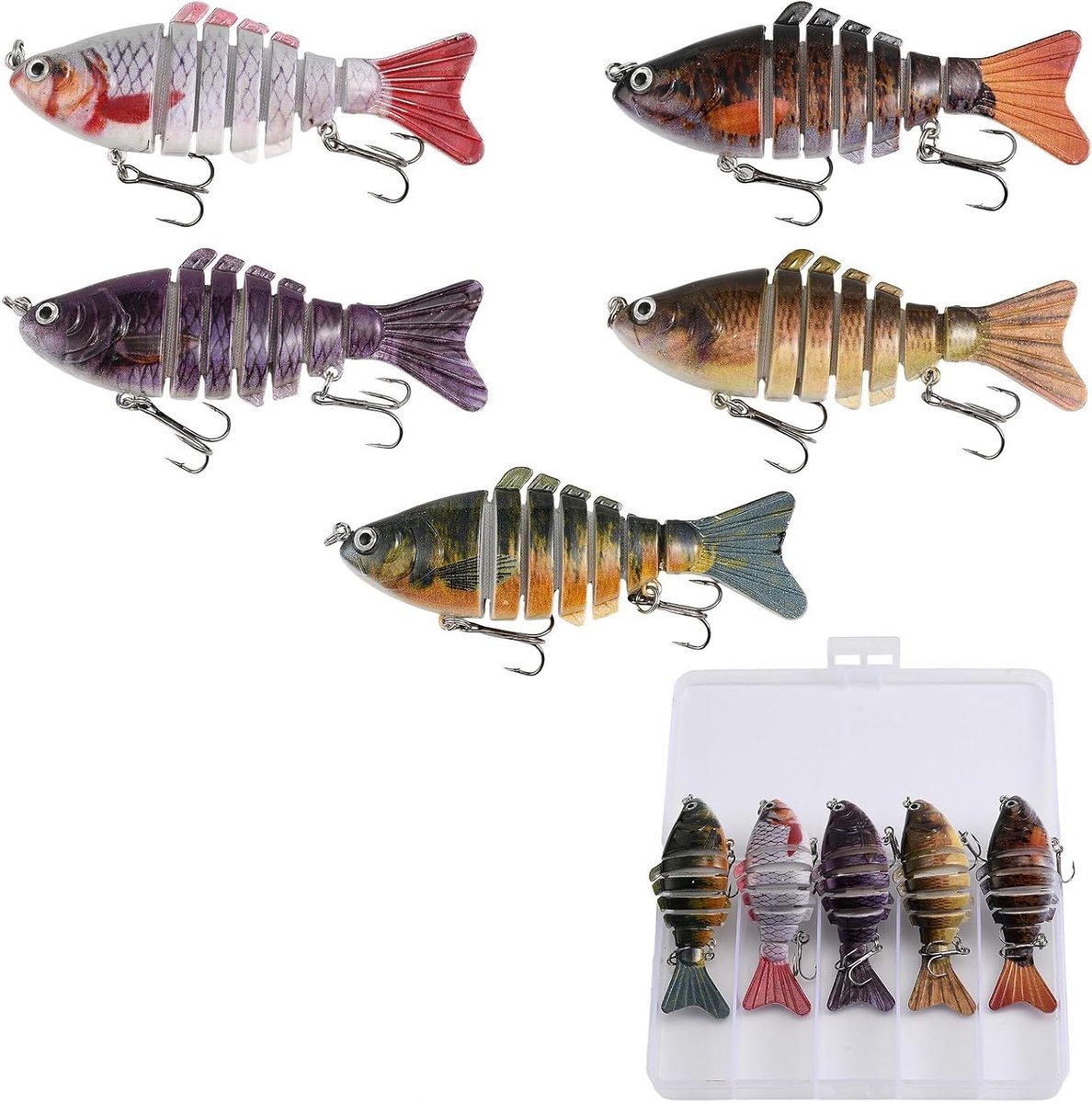 5-delige Wobbler Set 10cm 15g Crankbaits voor Zeevisserij, Ideaal voor Snoek en Baars met Bait Box