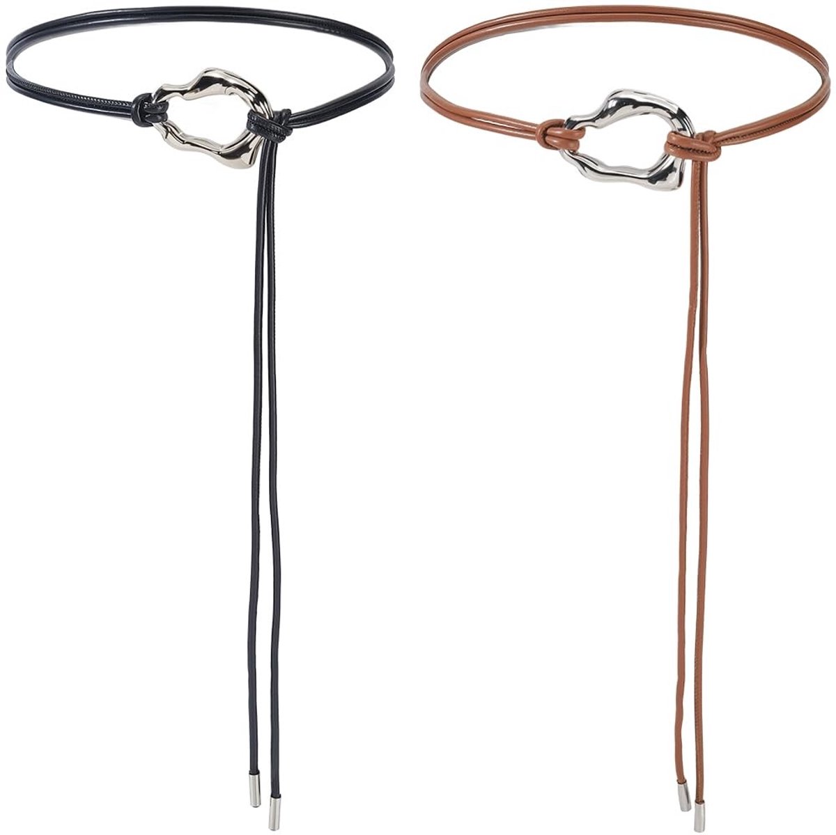 GORGECRAFT 2Pcs PU Leren Touwriem voor Dames - Boho Skinny Ceintuur 1,25m Zwart en Bruin