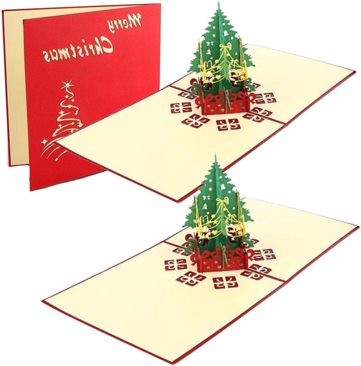 2 pop-up kerstkaarten, 3D kerstkaarten voor vrienden en familie, feestelijke kaarten voor de feestdagen