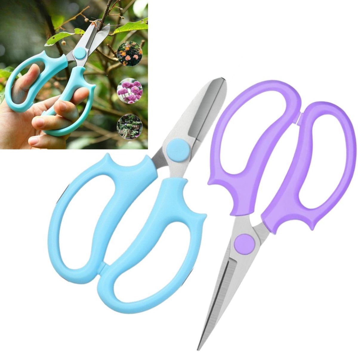 2-delige Snoeischaar - Verdikt roestvrij staal - Takkensnoeischaar - Bloemensnoeischaar - 10*18*5,5 cm - Voor het snoeien van tuinbloemen en groene planten - Paars, blauw
