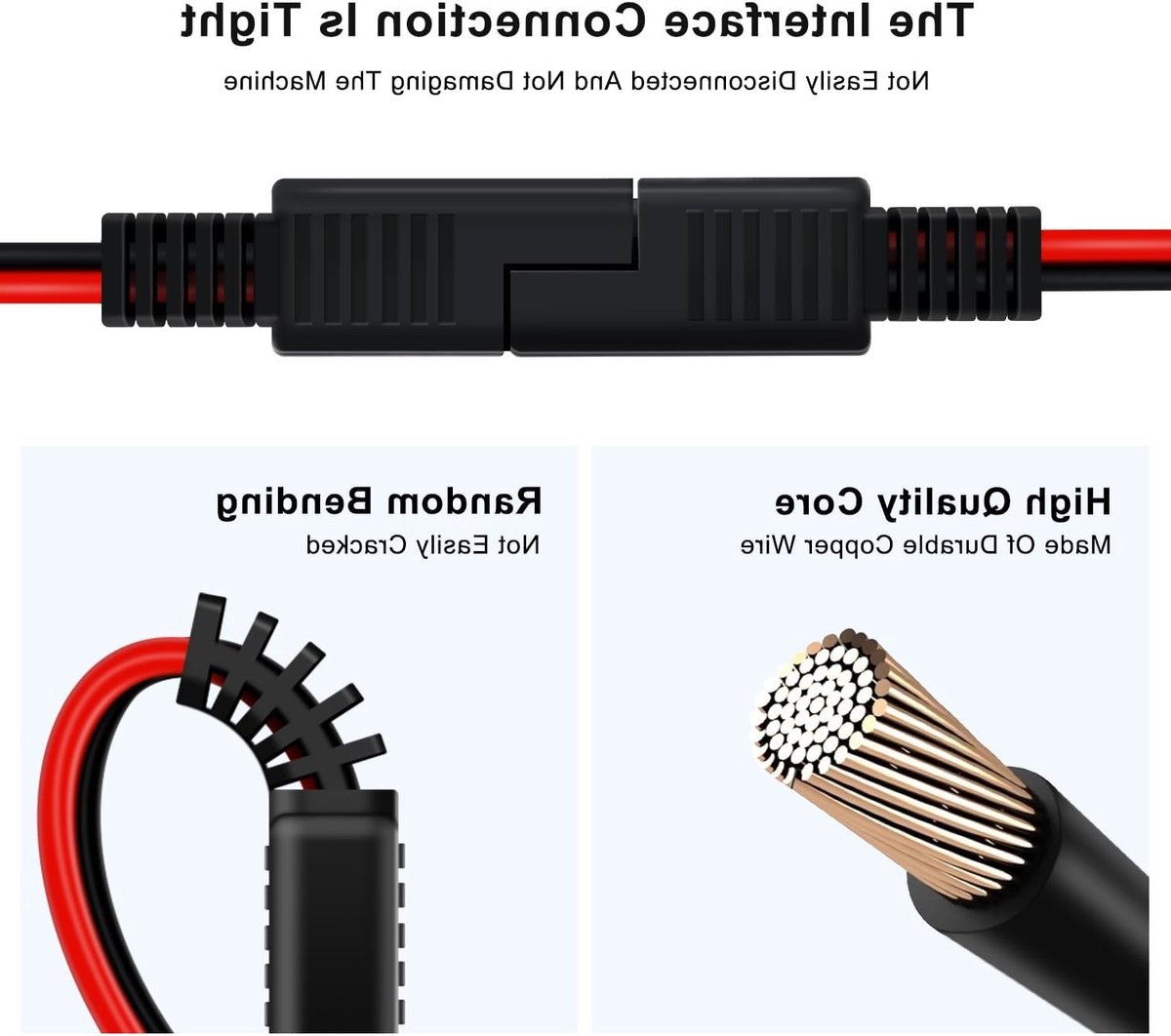 Kabel met zekering voor 12V en 24V accu's, SAE O-ring aansluiting, 30A 14AWG, ideaal voor opladen van auto- en motoraccu's (1m)