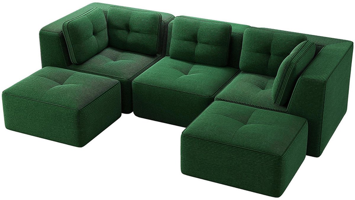 Komhtom U-vormige hoekbank zonder frame, modulaire bank met chaise longue, ideaal voor de woonkamer, 3-zitsbank van touw met diepe zitting, geen montage nodig, groen