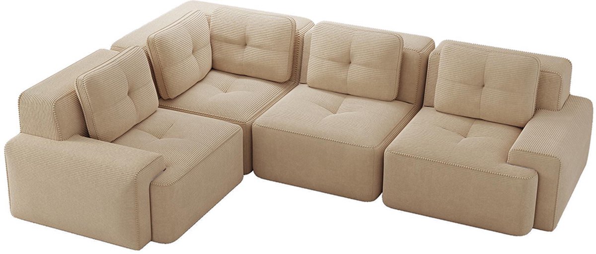 Komhtom Frame-loze bank voor de woonkamer, Kantoorbank, Modulaire combibank, Diepe, comfortabele bank met vulling van corduroy, geen montage nodig, antislipontwerp, Beige