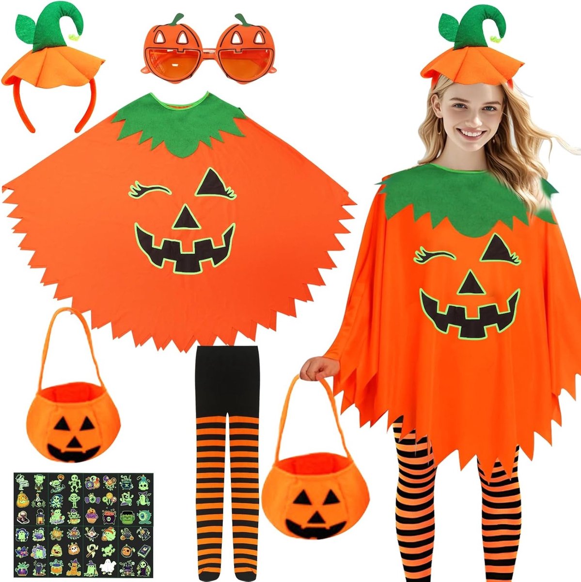 Halloween Kostuum voor Vrouwen - Pompoen Cape met Creepy Print voor Feestelijke Gelegenheden