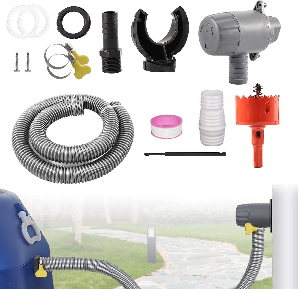 Rainwater Collector voor Dakgoten tot 80 m², 75-110 mm, Inclusief 1 m Slang en Regenwateropslag Verbinding, Efficiënte Wateropvang en Duurzame Oplossing