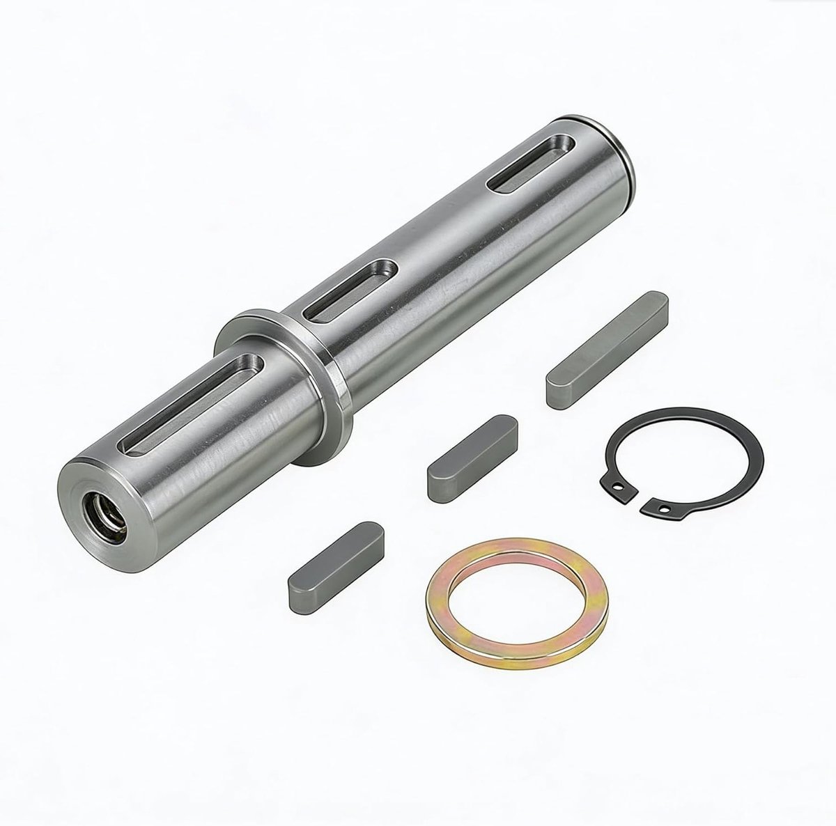Enkelvoudige outputas met diameter 18mm en lengte 128mm voor NMRV040 wormwielreductor, inclusief 7 accessoires voor optimale prestaties