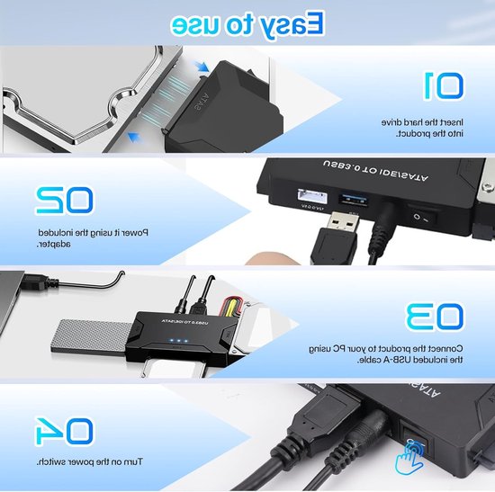 USB 3.0 naar IDE/SATA Hard Drive Adapter voor 2.5" en 3.5" HDD, 5Gbps, Compatibel met Windows en Linux, Met Voedingsschakelaar — afbeelding 4