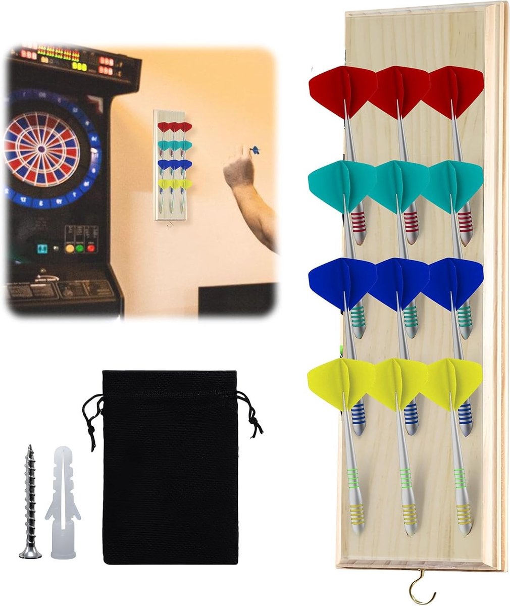Houten Darthouder voor 12 Darts, Praktische Wandopslag, Geschikt voor Elke Dartbordtype, Duurzaam en Stijlvol Design