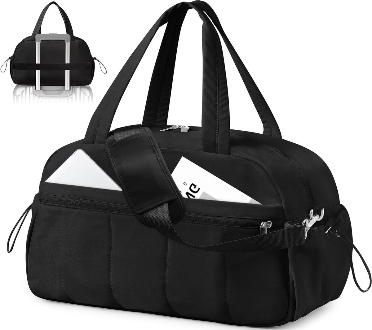 Grote Sporttas voor Vrouwen - Lichtgewicht Weekendtas met Waterdichte Compartimenten, Ideaal voor Gym en Reis, 24L Duffle Bag, Zwart