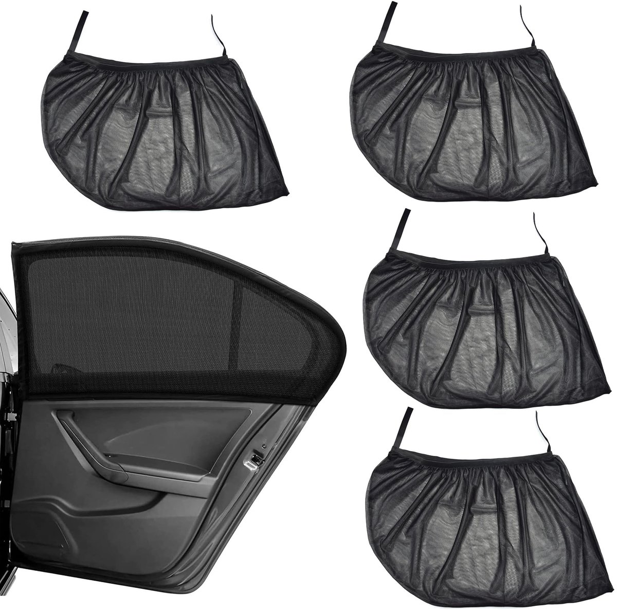 Chennan Mosquito Net for Car and Side Windows, Universal Sun Protection with UV Protection, Ventilated for 98% Cars, Pack of 4, Black