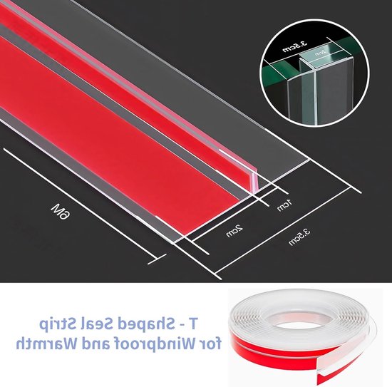 Siliconen deurstrip in T-vorm, zelfklevend, 3.5 cm x 6 m, multifunctionele afdichting voor geluidsisolatie, tocht- en stofbescherming, transparant van Merkloos — afbeelding 5