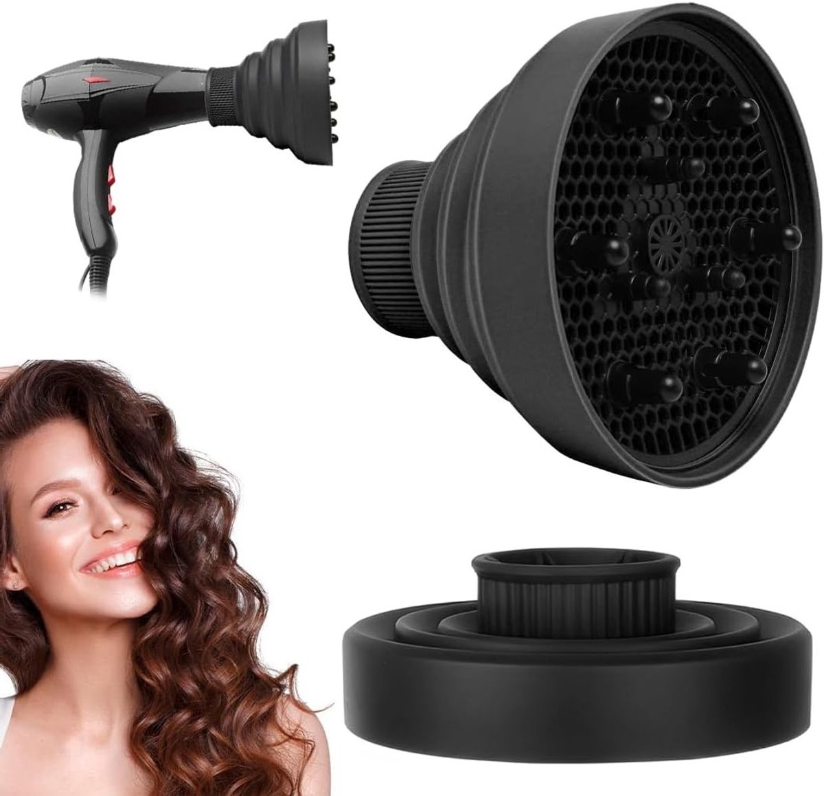Draagbare siliconen diffuser voor krullend haar - Perfect voor het creëren van mooie, volumineuze krullen