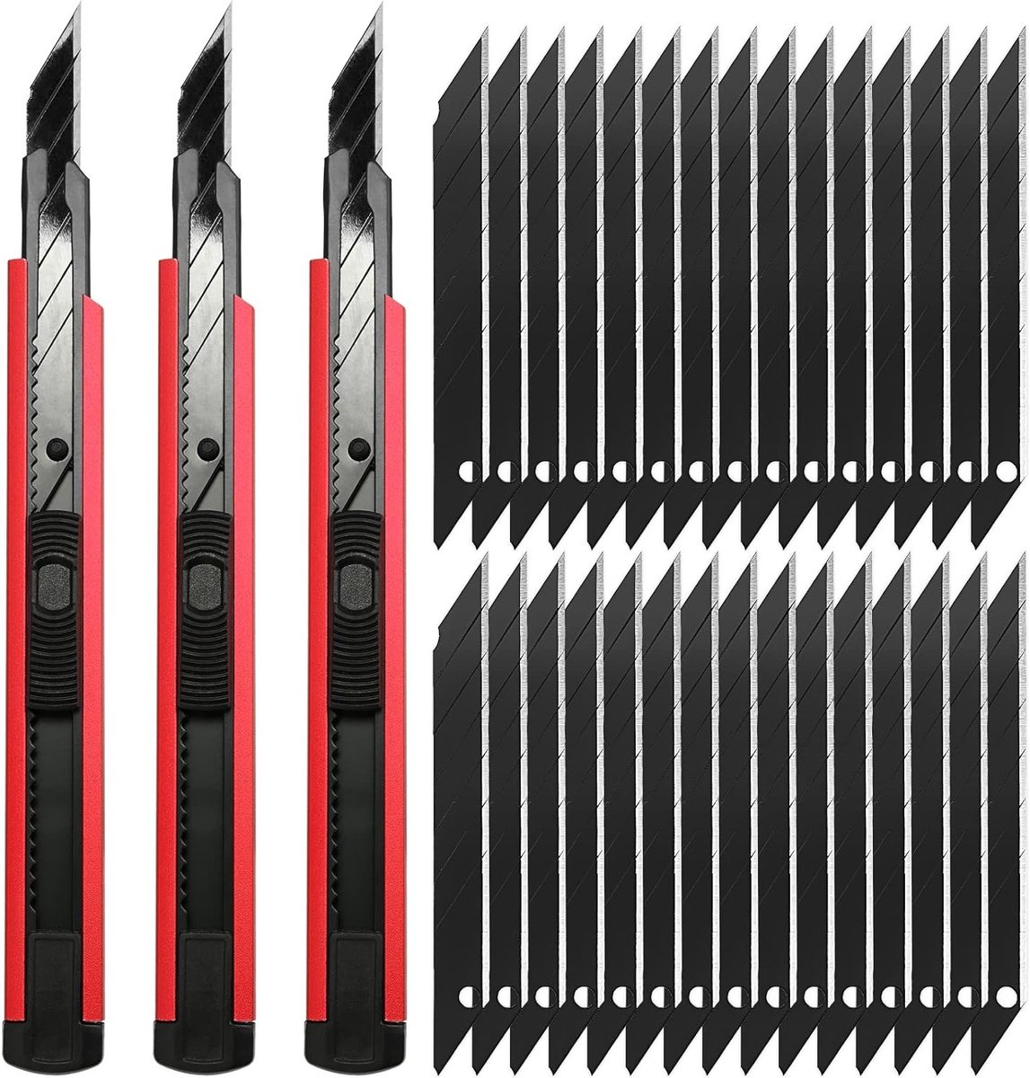 Professionele 3-delige 9mm Cutter met 30 stuks 30° afbreekmesjes voor folie, papier en knutselprojecten (rood)