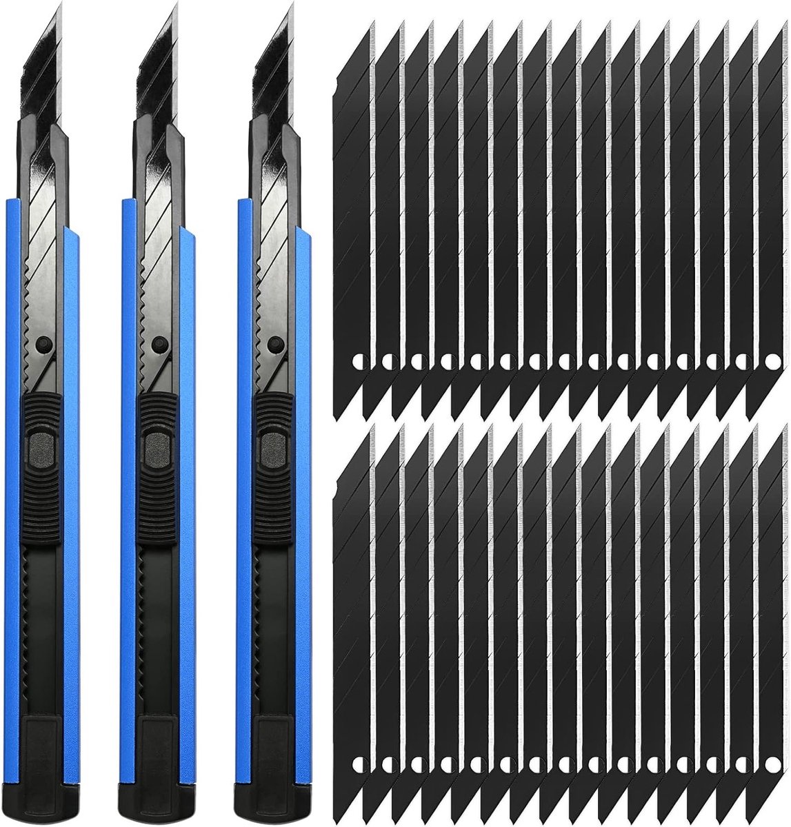 Professionele 3-delige 9mm Cutter met 30 Stuks 30° Breekmesjes voor Folies, Papier, Knutselen en Behang