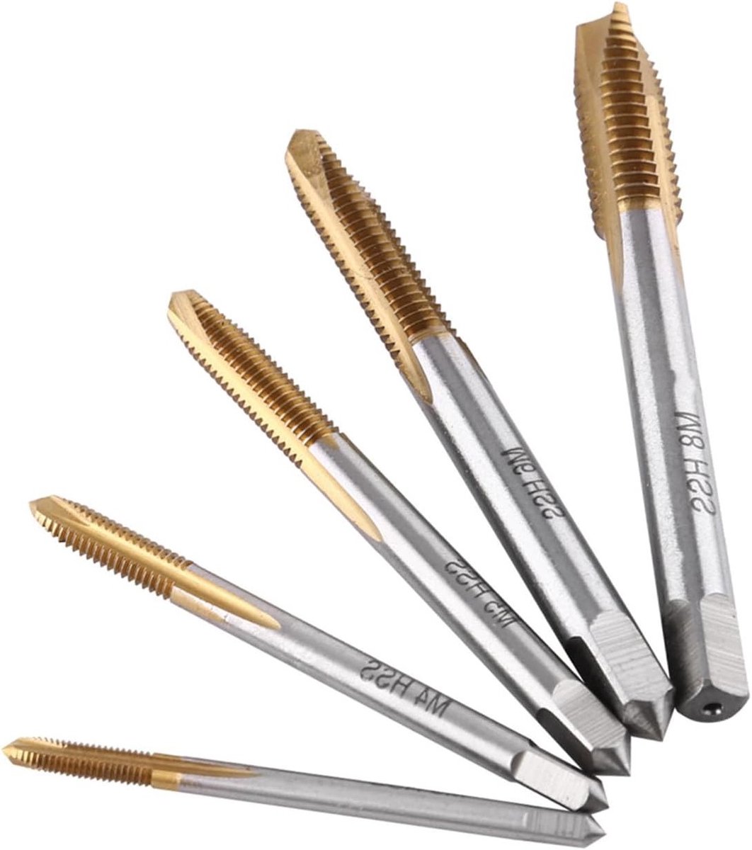 Schroeftapset met Hoge Hardheid en Titaniumcoating - 5-delige Set voor M3 tot M8 met Voorwaarts Spaanuitwerpontwerp, Perfect voor Metaalbewerking en Precisiewerk