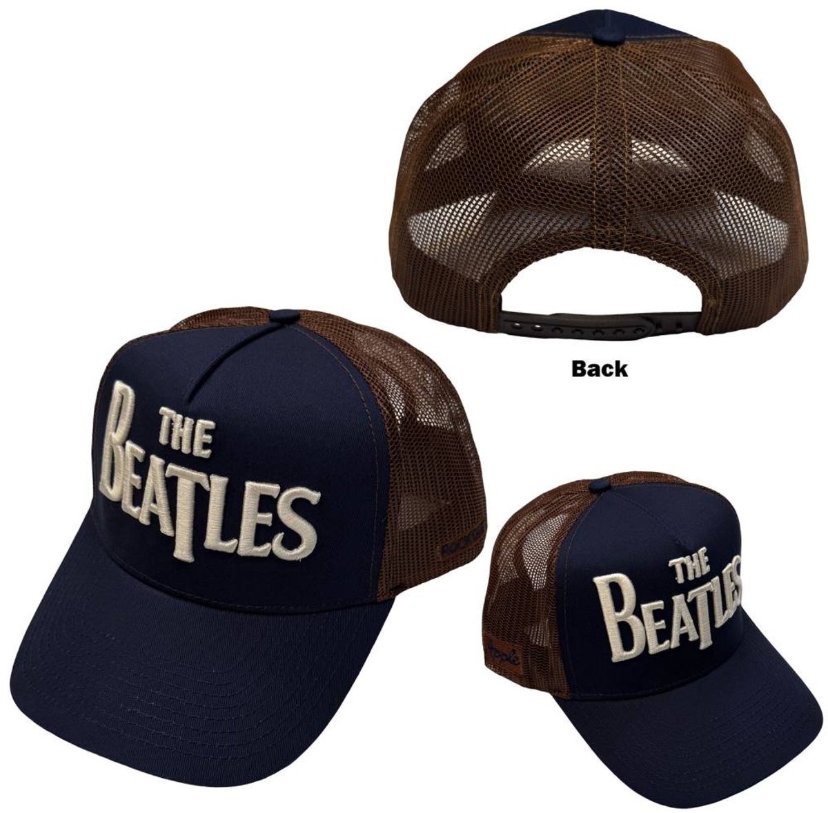 The Beatles - Drop T Logo & Apple Trucker pet - Donkerblauw/Bruin