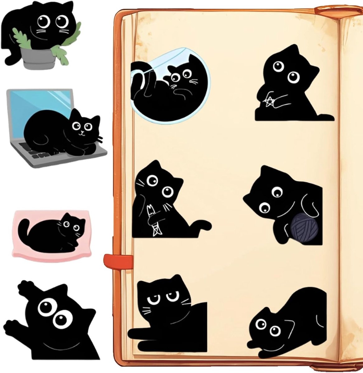 Set van 10 magnetische boekenleggers met schattig kattendesign, sterke magneten en ideaal cadeau voor kattenliefhebbers en boekenwormen