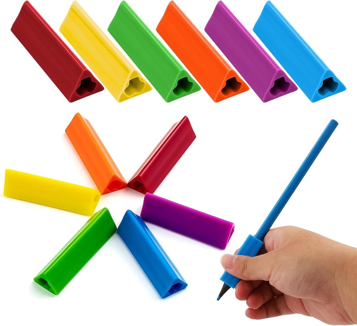 12 Stuks Siliconen Pen Grip, Penhouder, Schrijfhulp voor Kinderen, Ergonomische Grip, Links- en Rechtshandige Pencils, Ideaal voor School en Schrijven Leren (6 Kleuren)