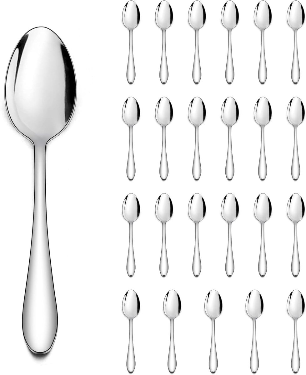 24-delige Theelepel Set van RVS, 14 cm, Spiegelschoon Bestek voor Koffie, Espresso en Desserts, Ideaal voor Keuken en Feestjes