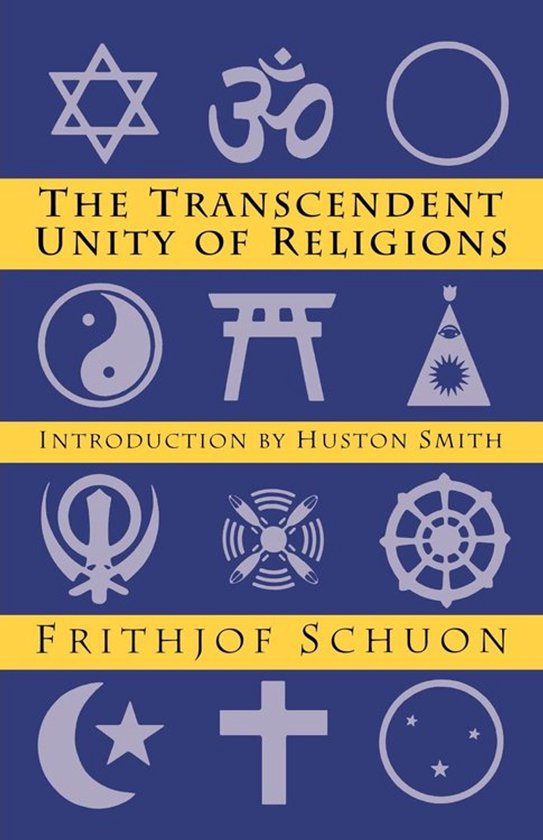 Boekomslag met religieuze symbolen en de titel "The Transcendent Unity of Religions".