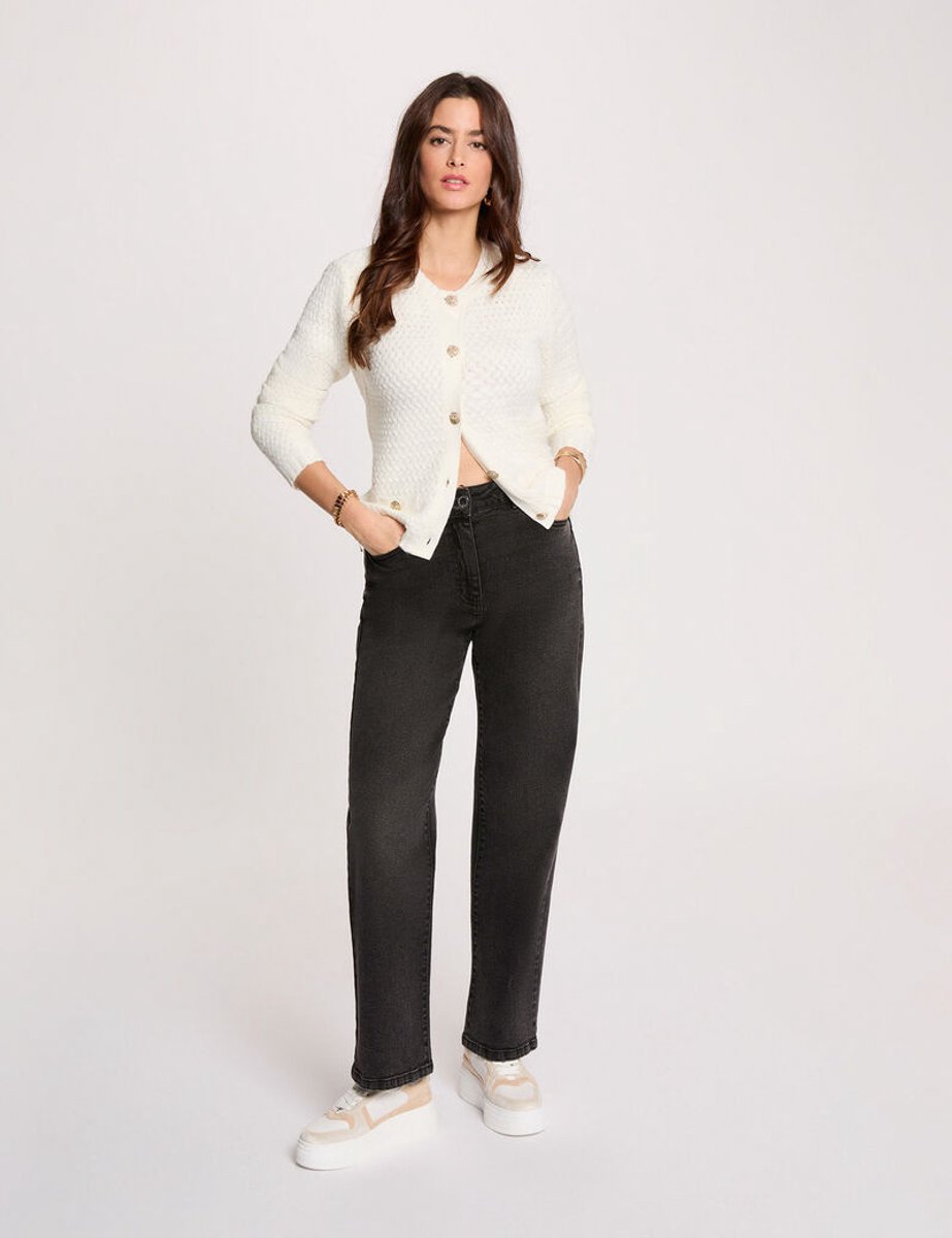 Morgan - Straight cardigan with round neck 261-Momo Off White - Maat : S
