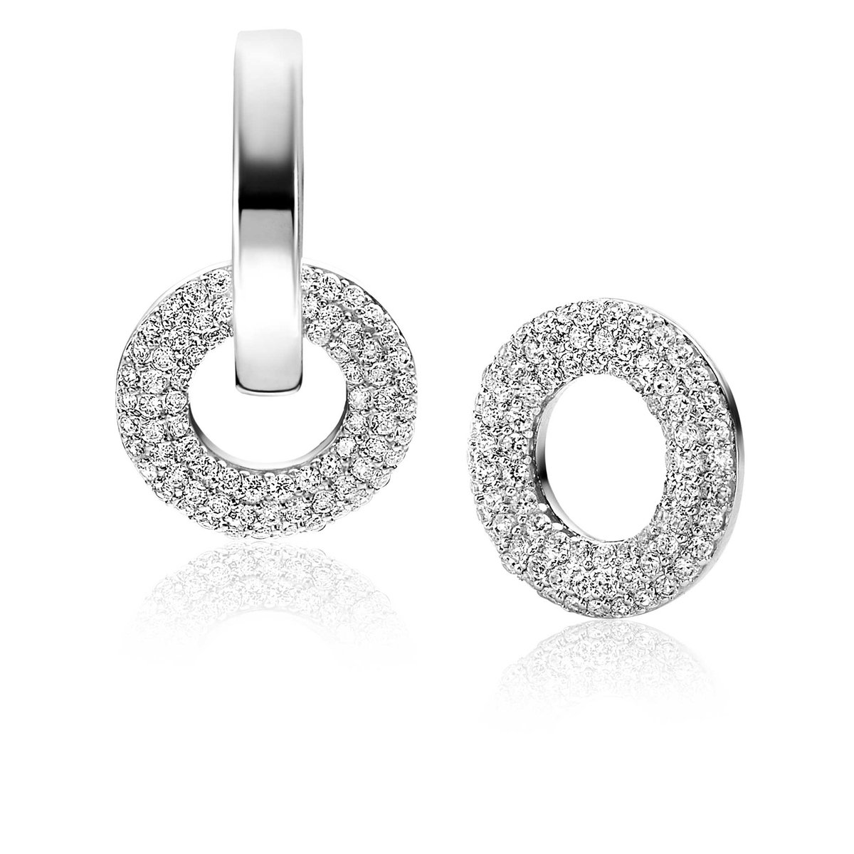 12mm ZINZI zilveren oorbedels open ronde vormen, bezet met witte zirconia's ZICH2446 (zonder Oorbedels)