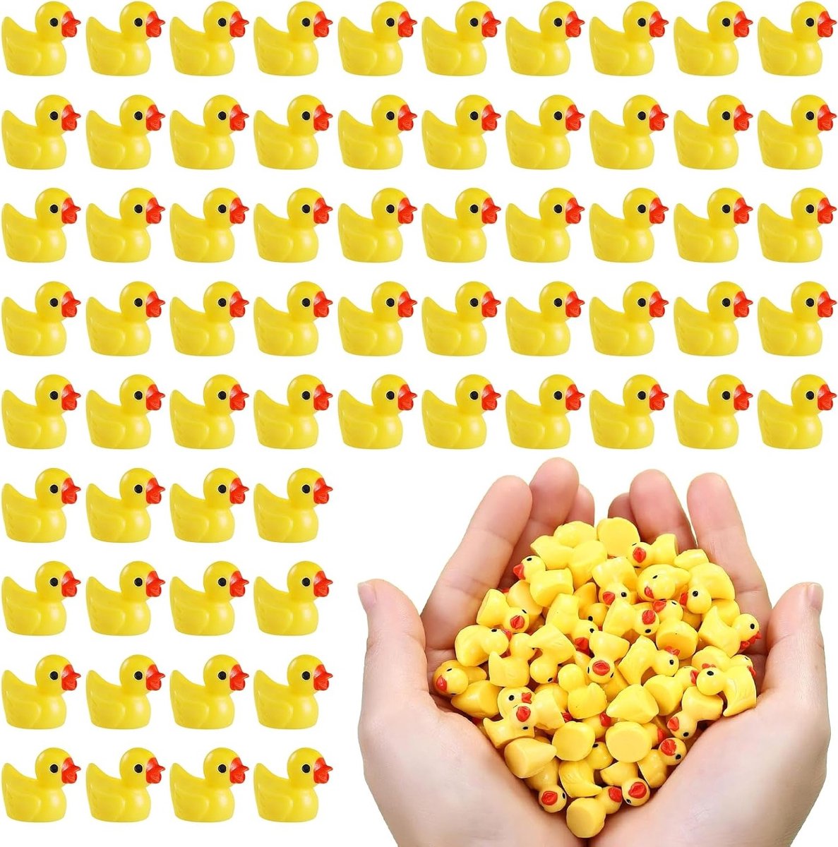 Mini Eendjes Hars Miniatuur Figuren voor DIY Potten, Aquarium en Tuin Landschap - 120 Stuks Geel Decoratie
