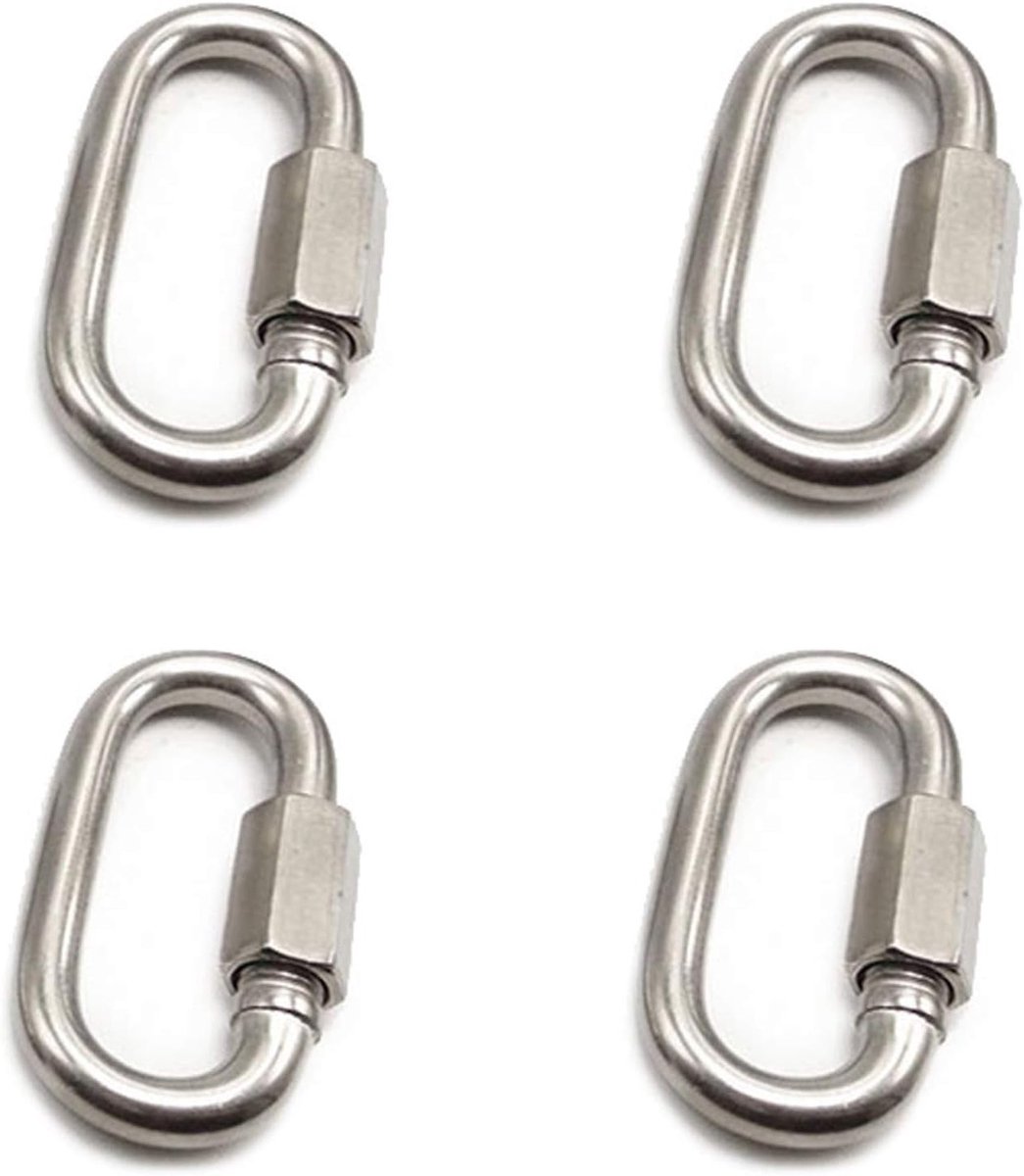 RVS Carabiner Haken Set van 4 Stuks - D-vormige Snelkoppelingen voor Camping, Klimmen en Outdoor Activiteiten met 500 kg Draagvermogen