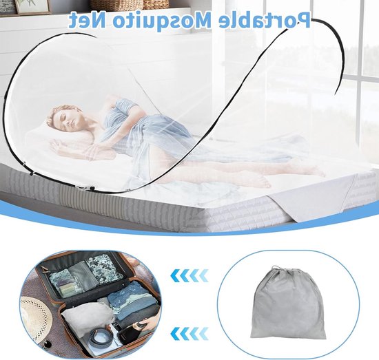 Pop-up Muggennet 200x100x70cm voor eenpersoonsbed - Vouwbaar, draagbaar en ideaal voor kamperen, reizen en buitengebruik met eenvoudige installatie — afbeelding 4