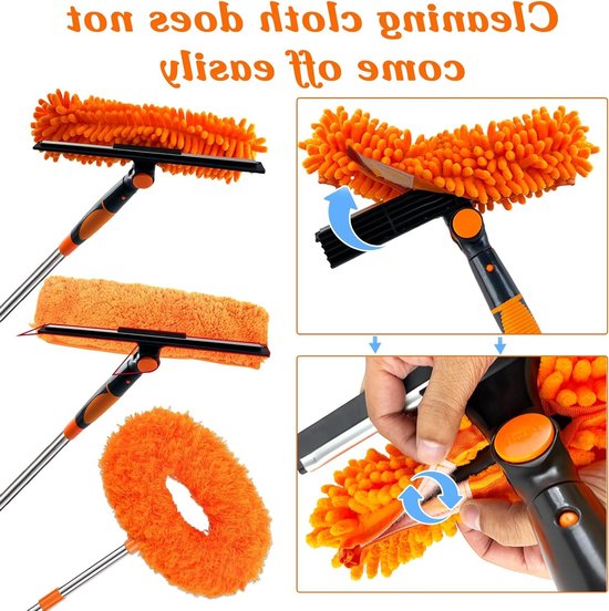 Telescopische Raamreiniger 4 Meter, 2-in-1 Microvezel Borstel en Rubber Trekkertje, Ideaal voor Hoge Ramen, Muren en Auto's — afbeelding 4