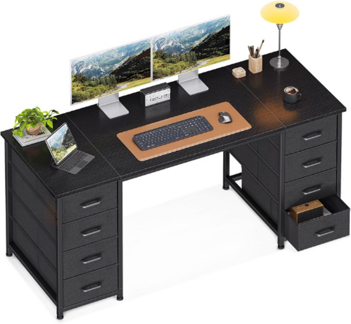 Coleshome Bureau Met 8 Stoffen Laden - 140 X 48 Cm - Ruime Computertafel Met Opbergruimte - Moderne Pc Tafel Voor Kantoor Woonkamer En Thuiskantoor - Zwart